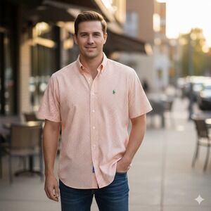 Polo Ralph Lauren Shirt Mens XXL Orange White Check Classic Fit Short Sleeve